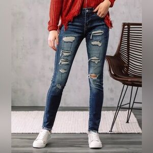 Women’s KANKAN Mid Rise Distressed Skinny stretch jeans- Size 25